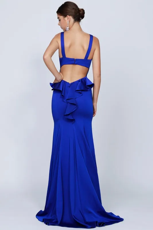 Fitted Sleeveless Gown with Ruffled Back by Juliet 645