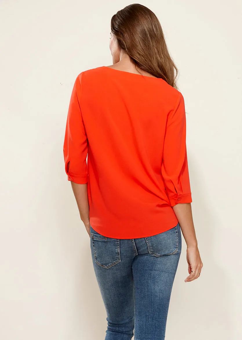 Gathered Hem Scoop Neck Blouse In Flamingo