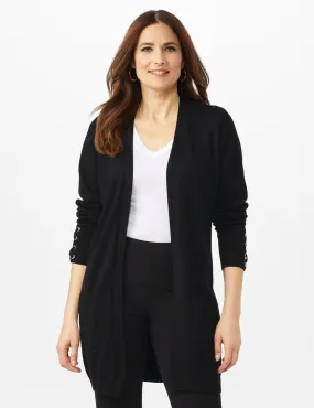 Grommet Lace-Up Trim Open Cardigan