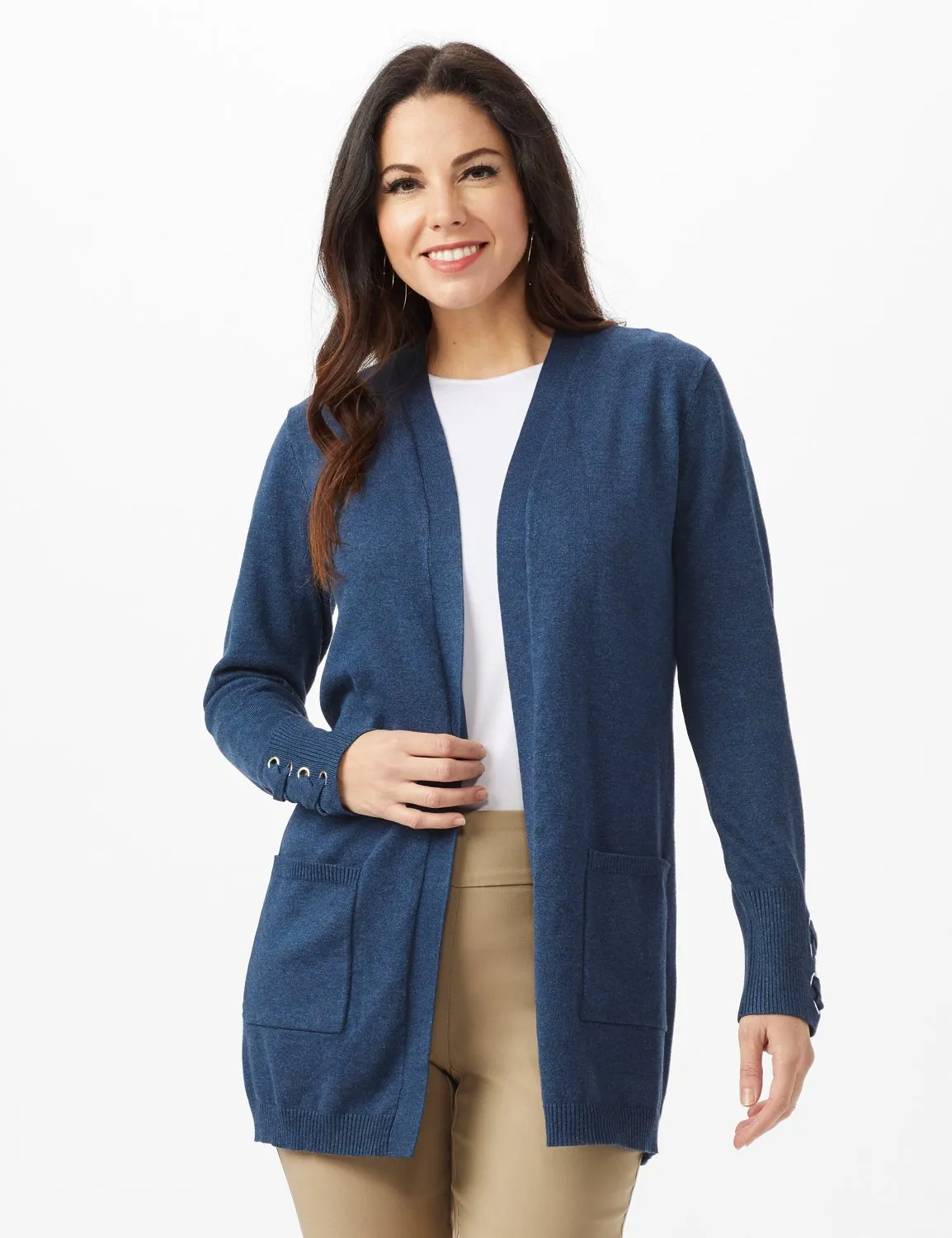 Grommet Lace-Up Trim Open Cardigan