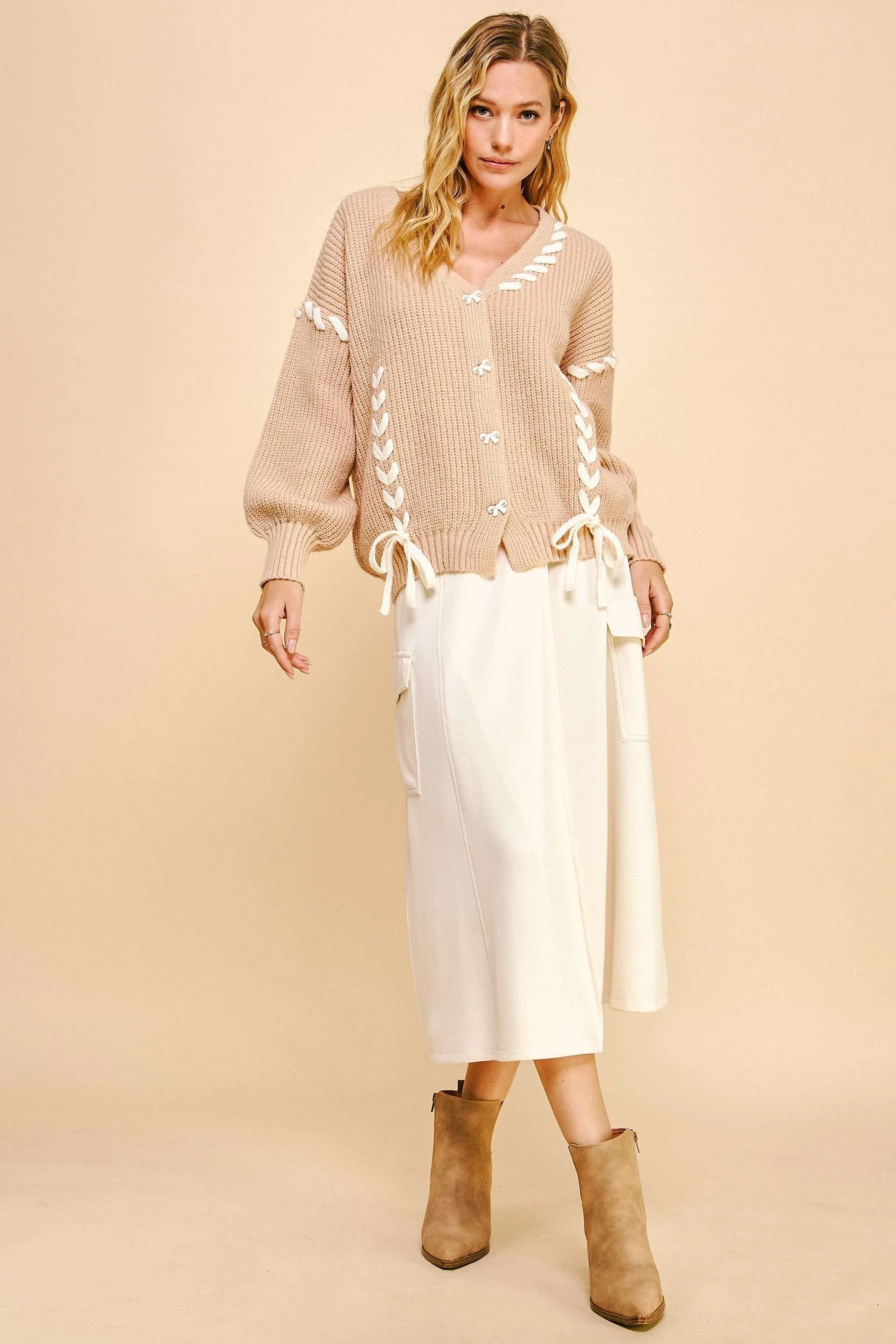 Lace-Up Bow Cardigan