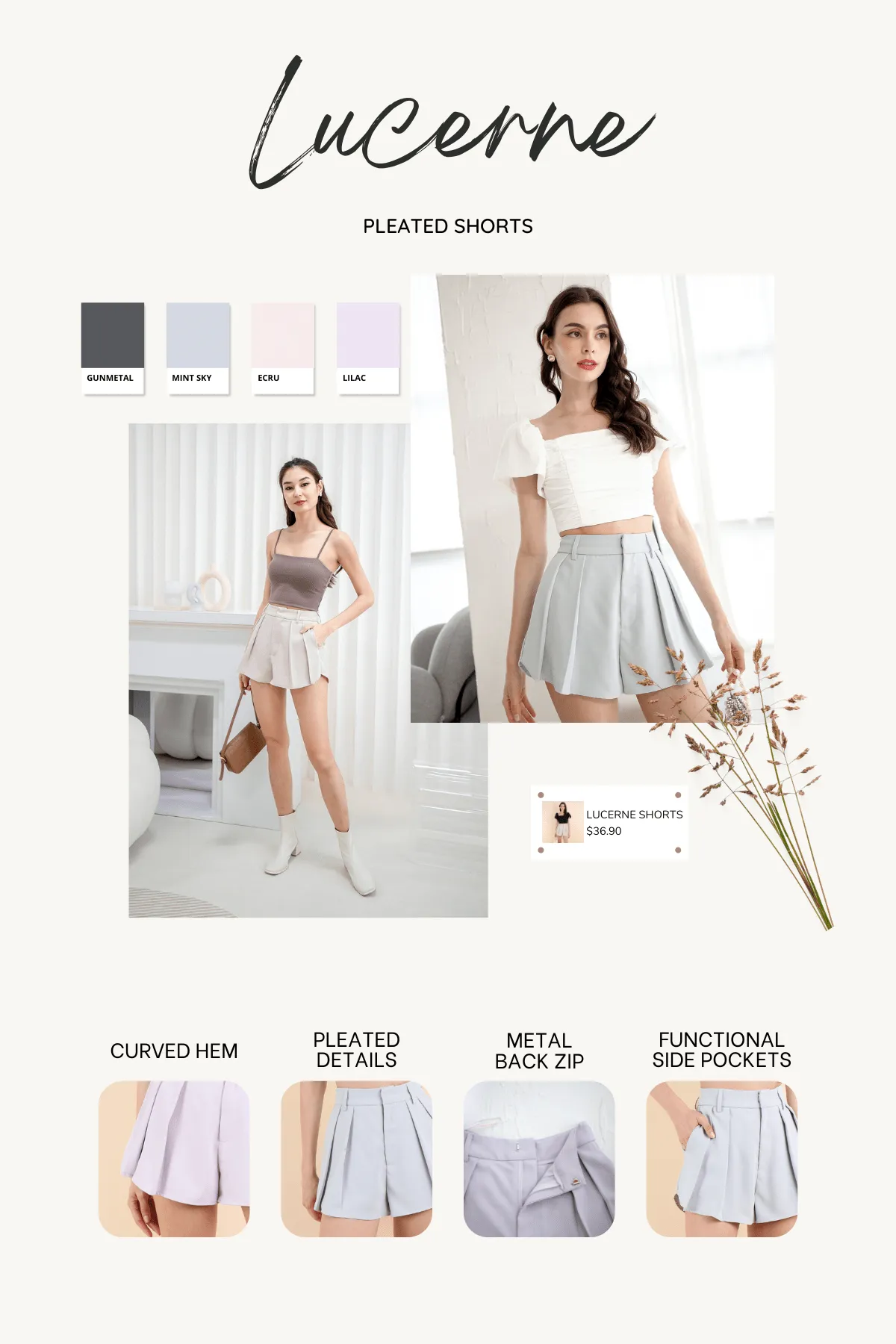 LUCERNE PLEATED SHORTS IN ECRU