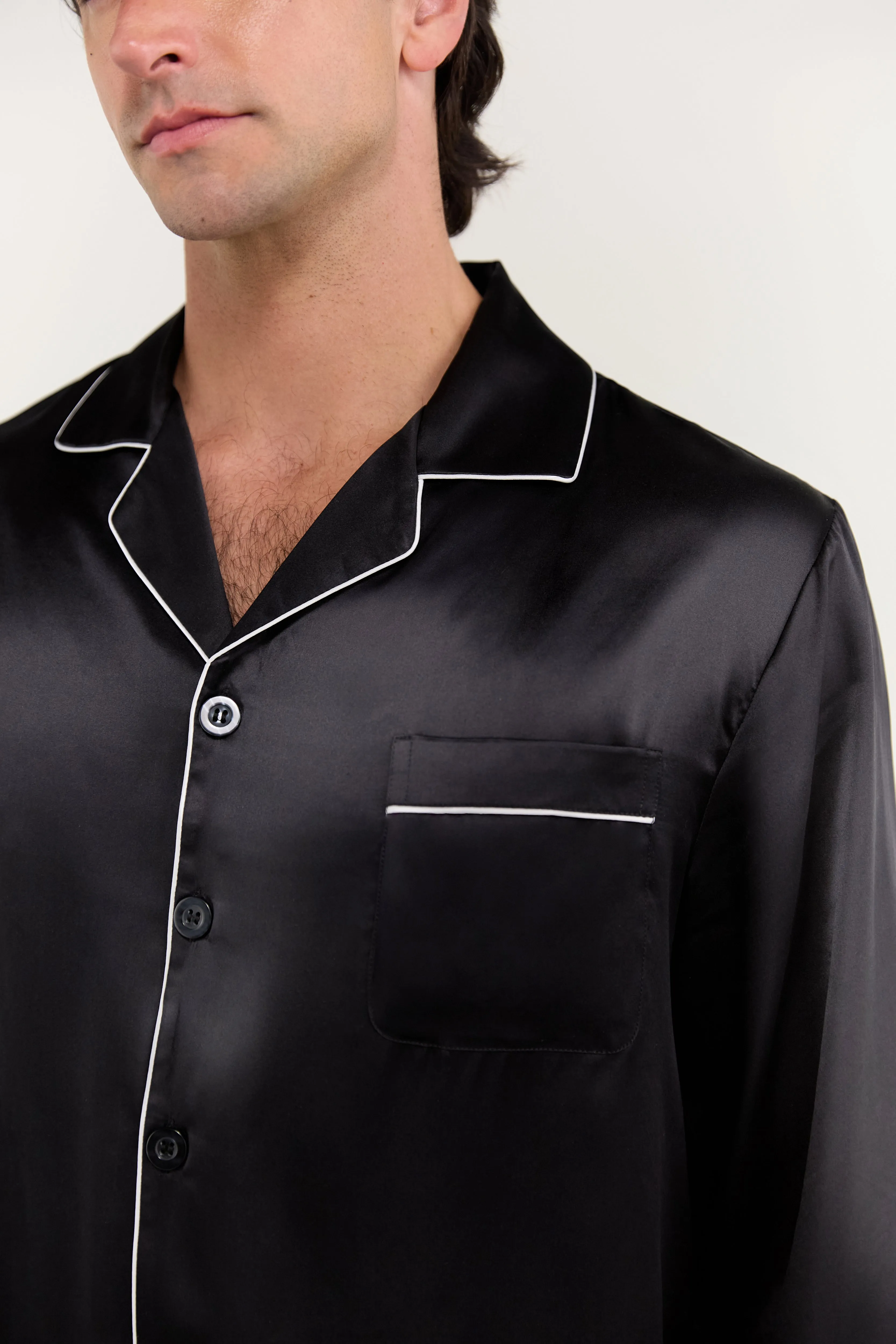 Men’s Long-Sleeve Silk Pajamas Set In Black