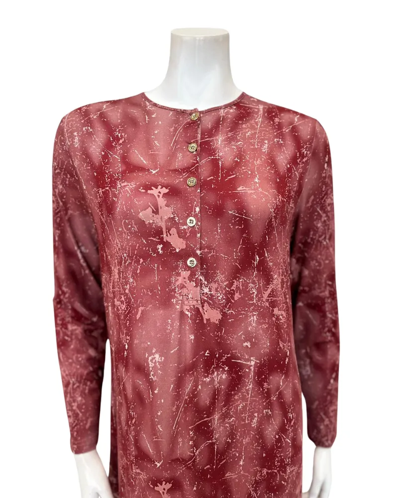 N5079-24A Burgundy Camo Design Cotton Button Down Nightgown