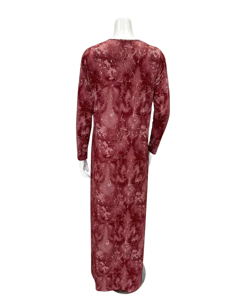 N5079-24A Burgundy Camo Design Cotton Button Down Nightgown