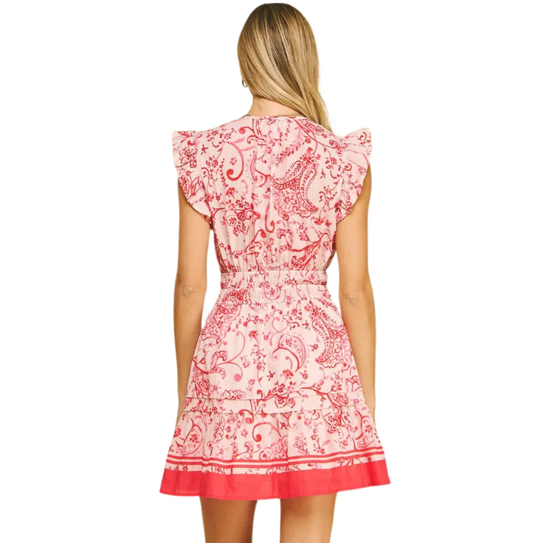 Paisley Print V Neck Mini Dress