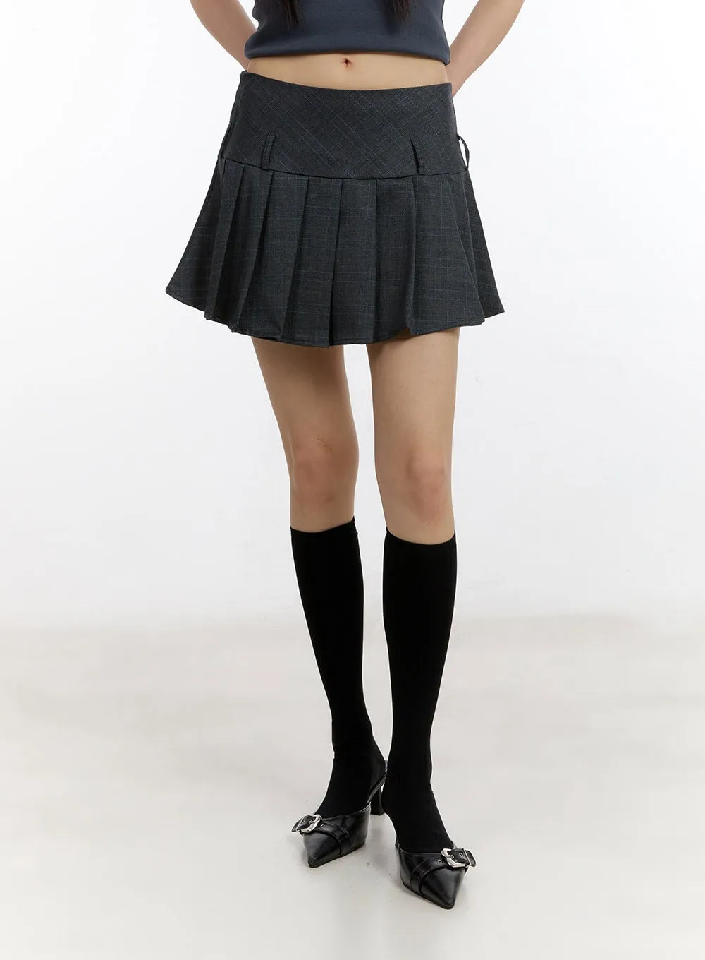 Pleated Checkered Mini Skirt CA508