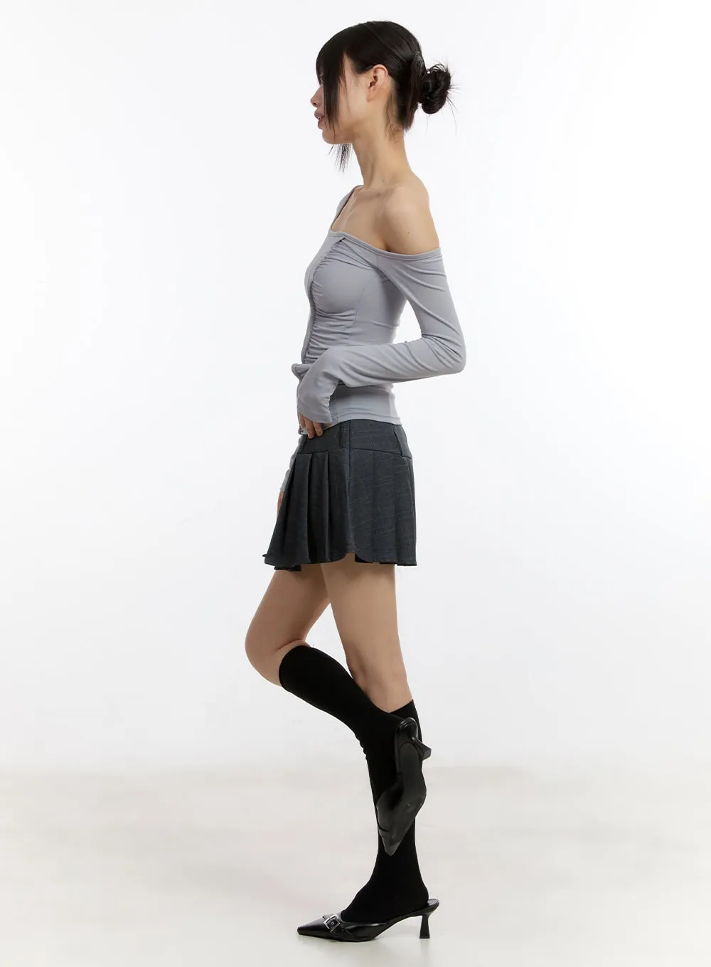 Pleated Checkered Mini Skirt CA508