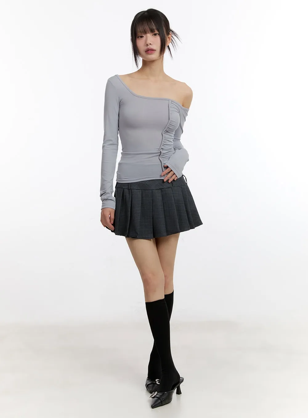 Pleated Checkered Mini Skirt CA508