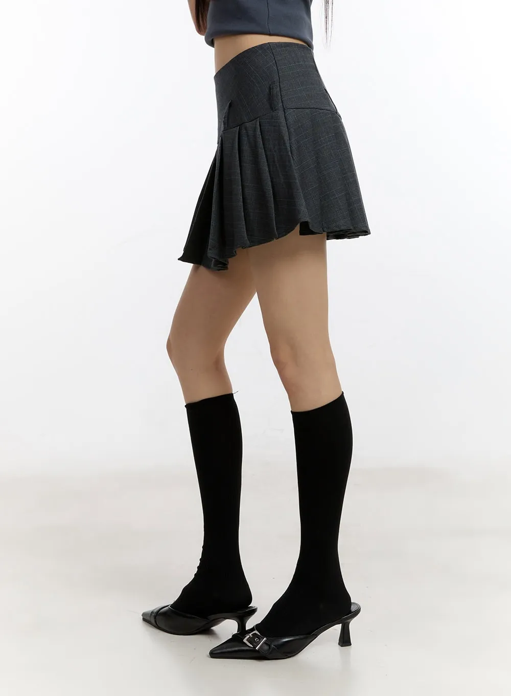 Pleated Checkered Mini Skirt CA508