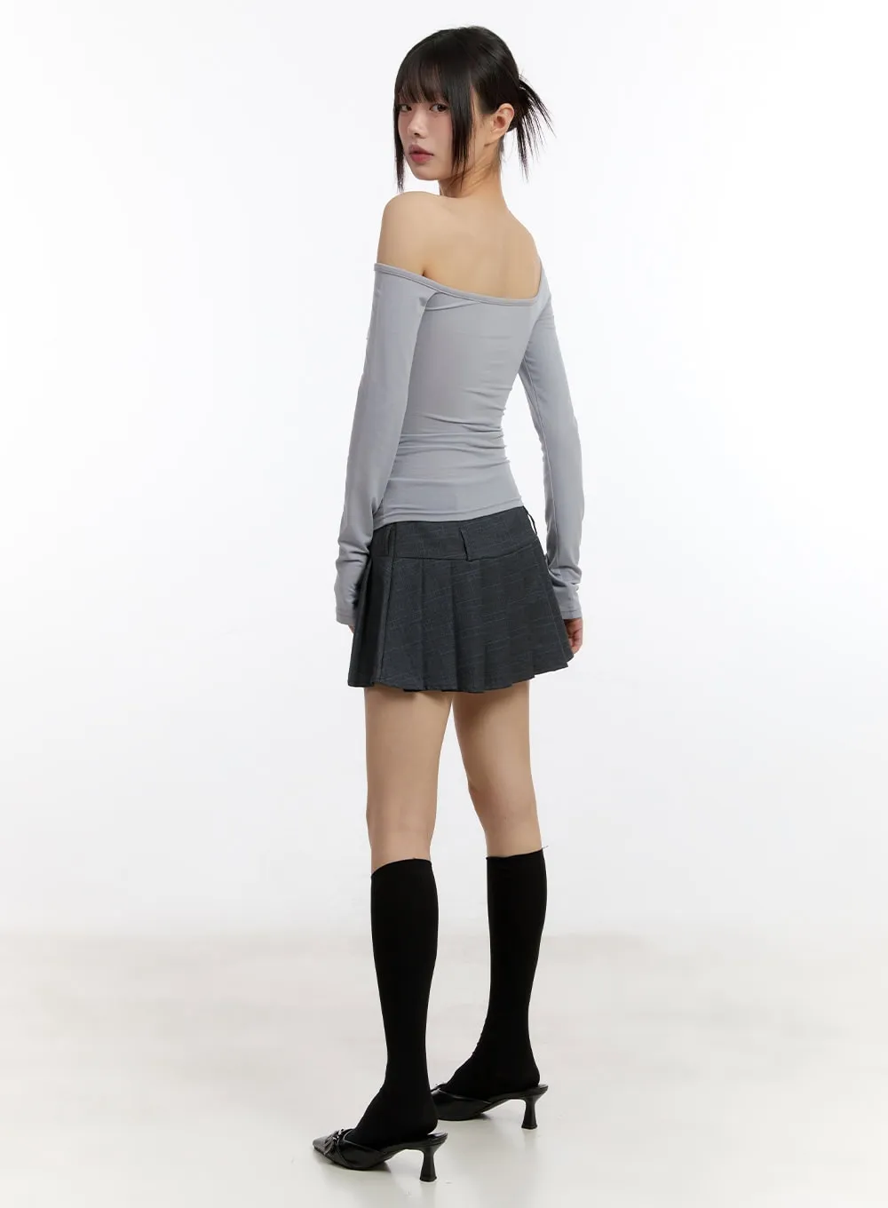 Pleated Checkered Mini Skirt CA508