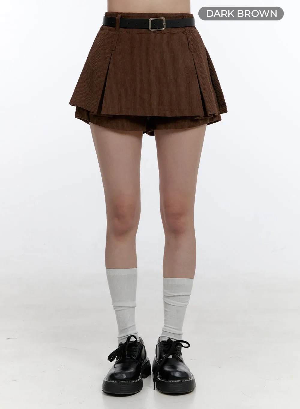 Pleated Corduroy Mini Skirt OO407