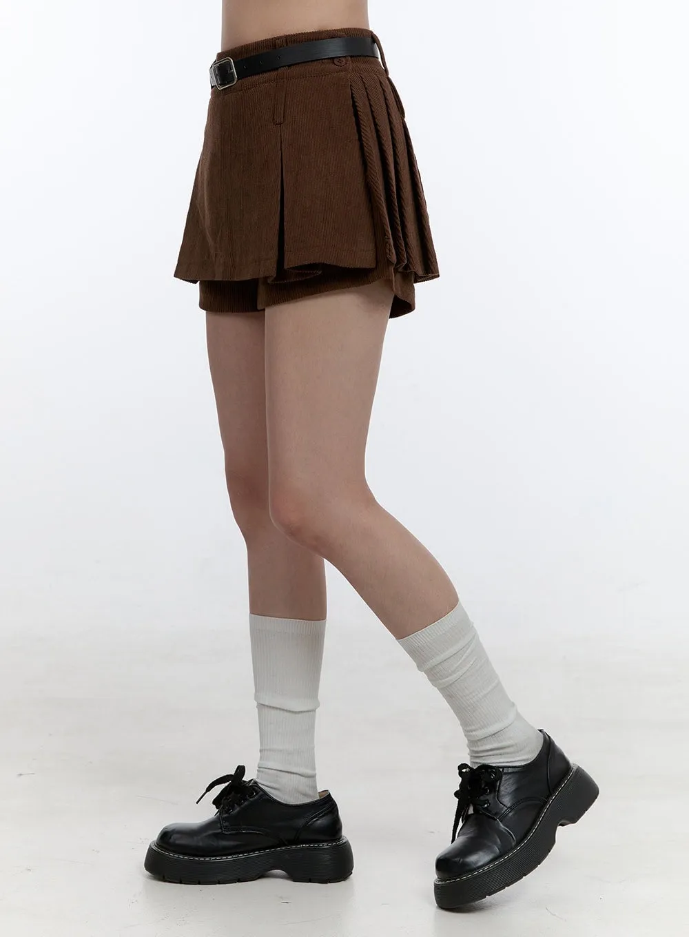 Pleated Corduroy Mini Skirt OO407