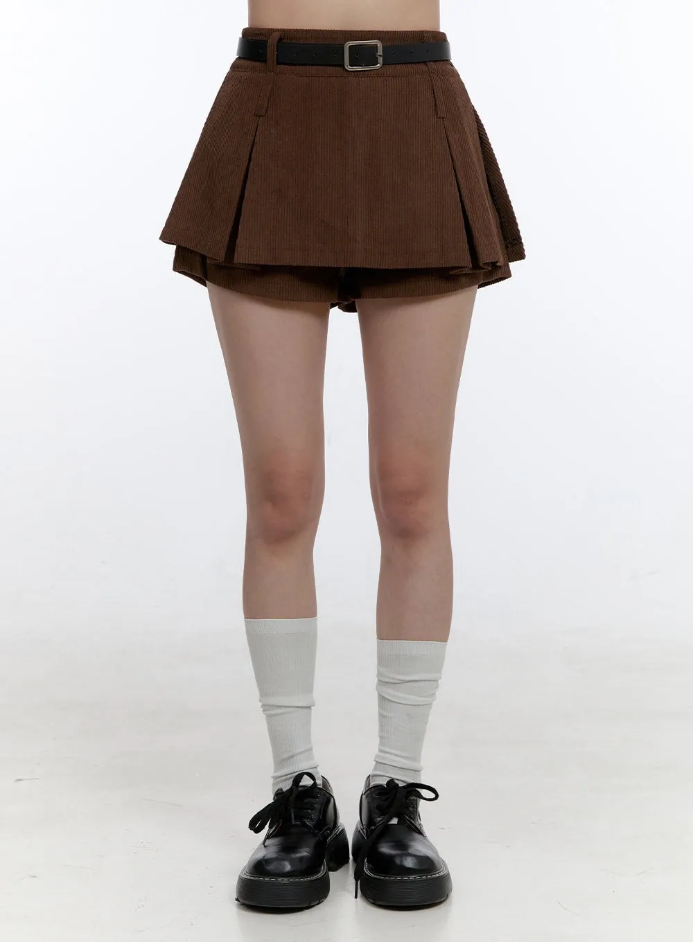 Pleated Corduroy Mini Skirt OO407