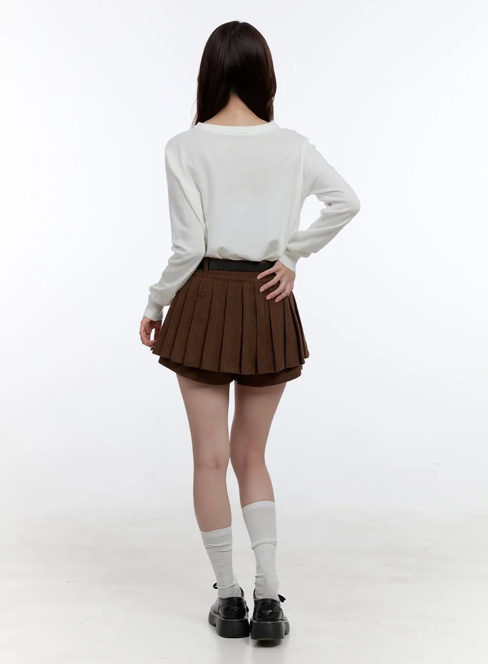 Pleated Corduroy Mini Skirt OO407