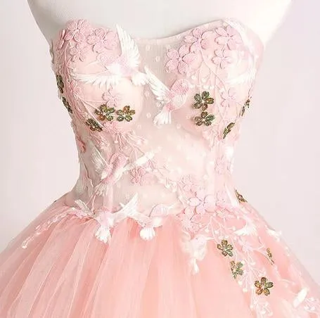 Princess Ball Gown Pink 3D Lace Multi-layered Prom Dresses, Tulle Quinceanera Dresses SWK15292