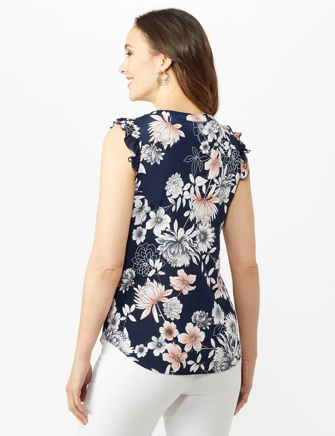 Puff Print Flutter Sleeve Knit Top
