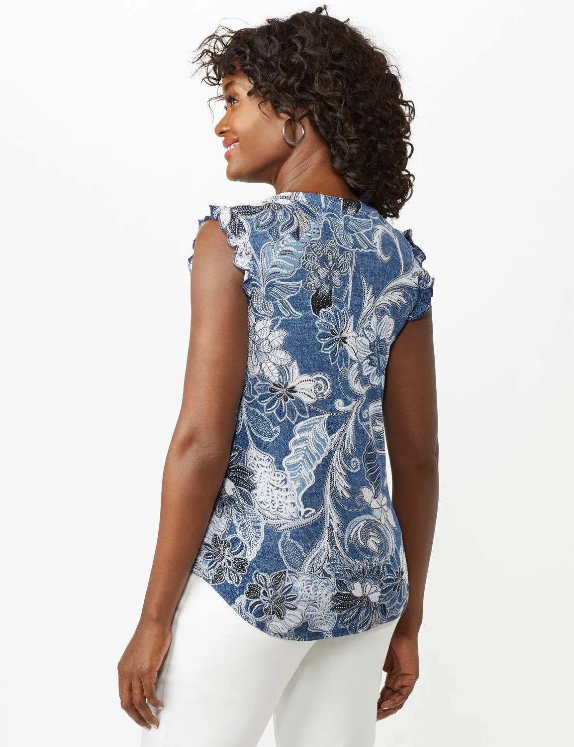 Puff Print Flutter Sleeve Knit Top