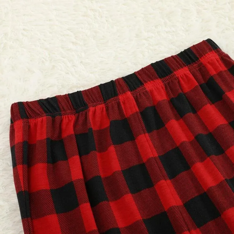 "2024 Family Christmas" Text and Santa Hat Print Black & Red Plaid Family Matching Pajamas