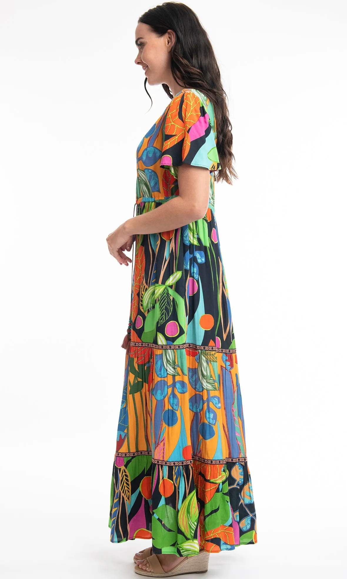 Rayon Dress Layered Cap Sleeve Nicossia