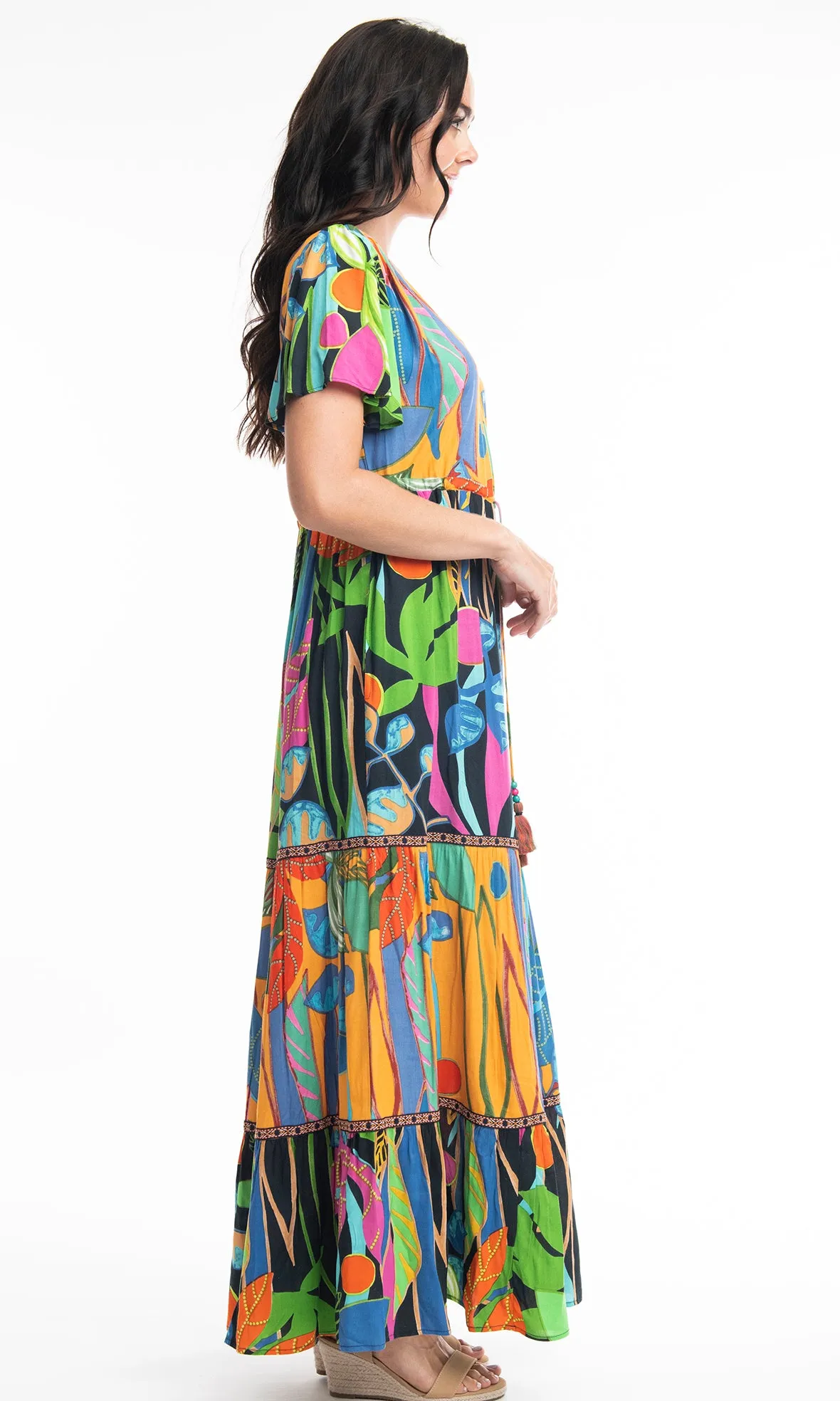 Rayon Dress Layered Cap Sleeve Nicossia