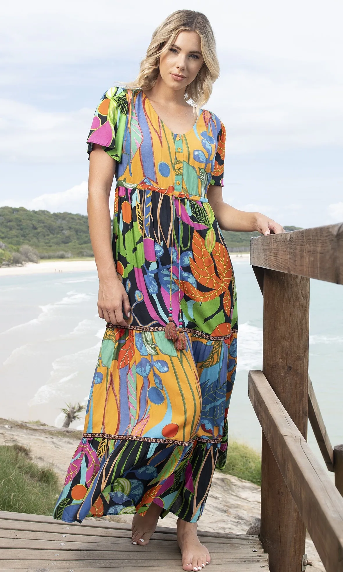 Rayon Dress Layered Cap Sleeve Nicossia