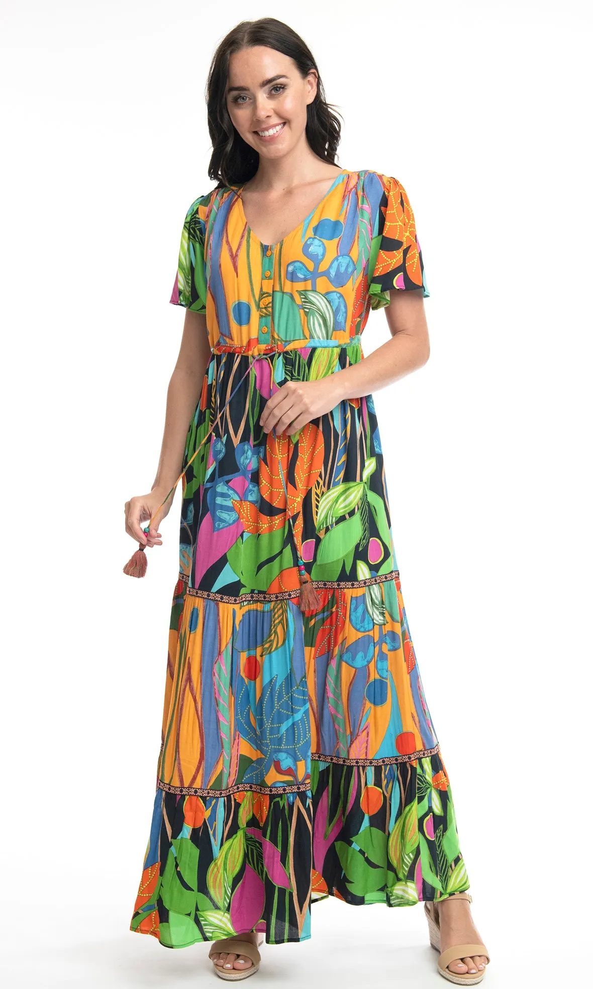 Rayon Dress Layered Cap Sleeve Nicossia