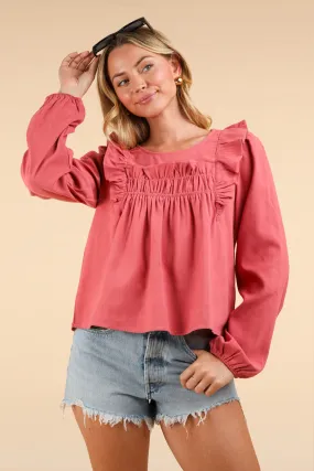 Ruffle Shoulder Blouse Top | Mauve