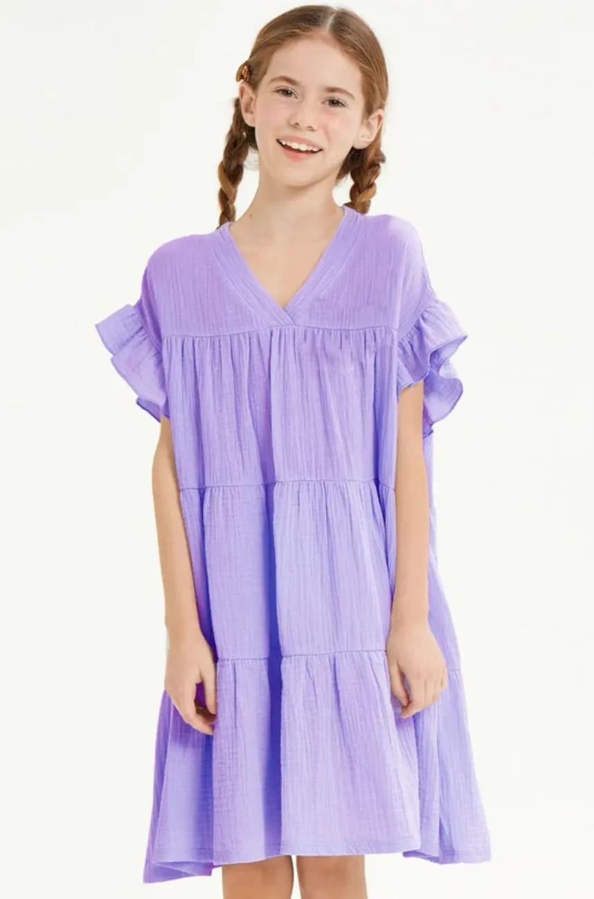 Ruffle SleevesLavender Tiered Gauze Dress