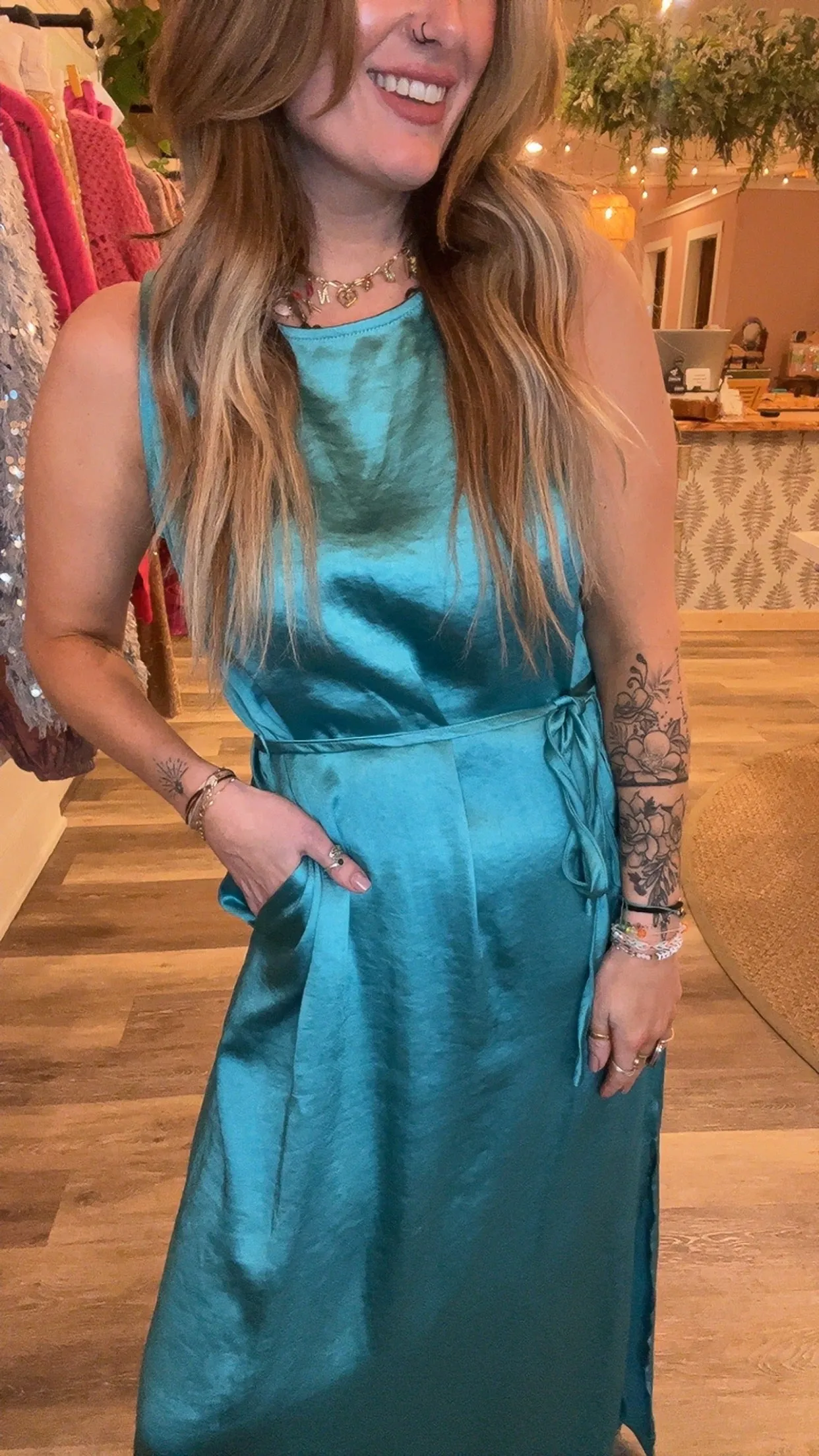 Sonya Satin tie midi dress