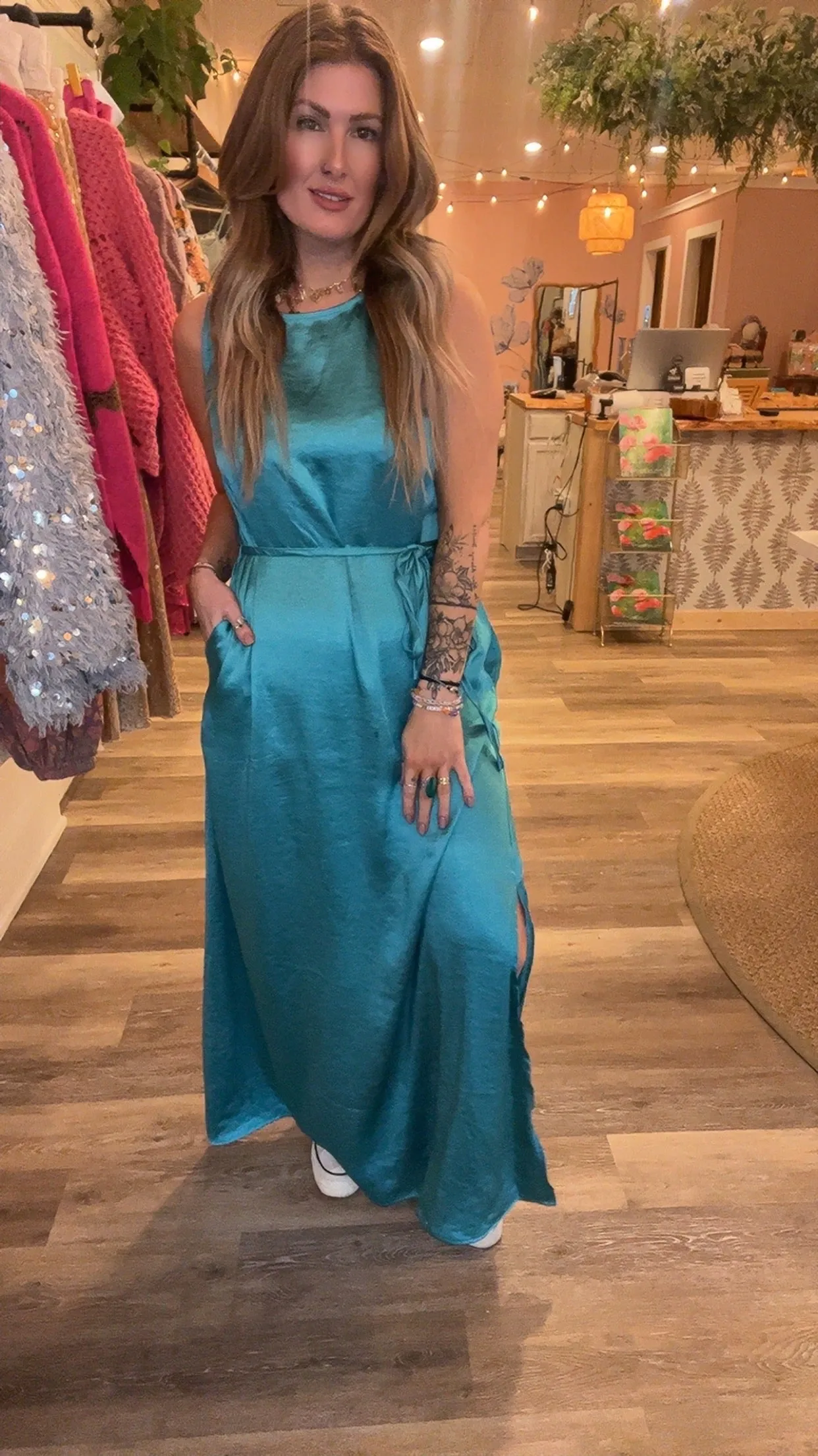 Sonya Satin tie midi dress
