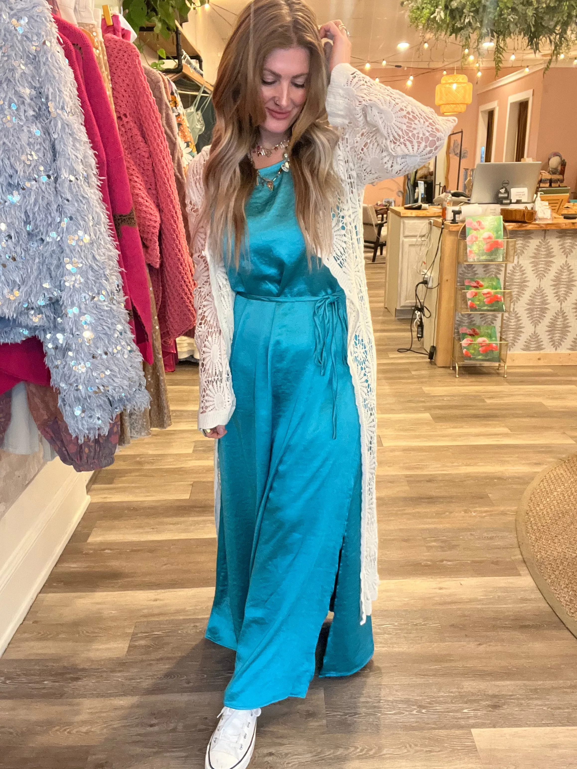Sonya Satin tie midi dress