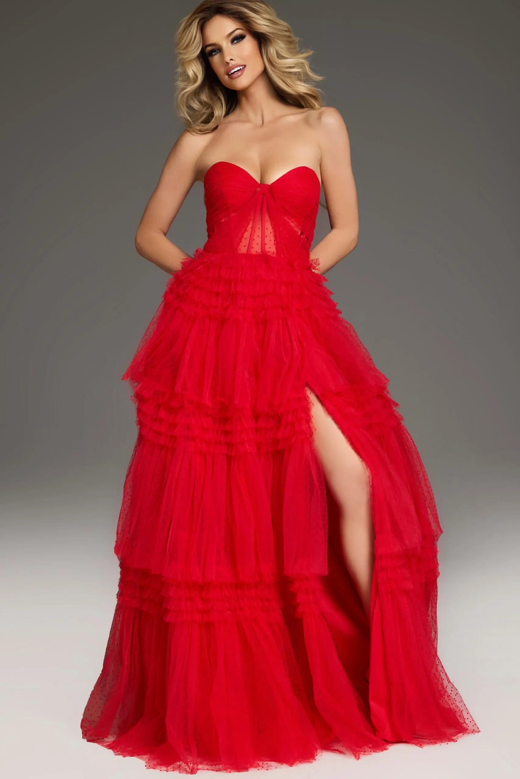 Strapless A-line Ruffled Slit Gown by Jovani 40466