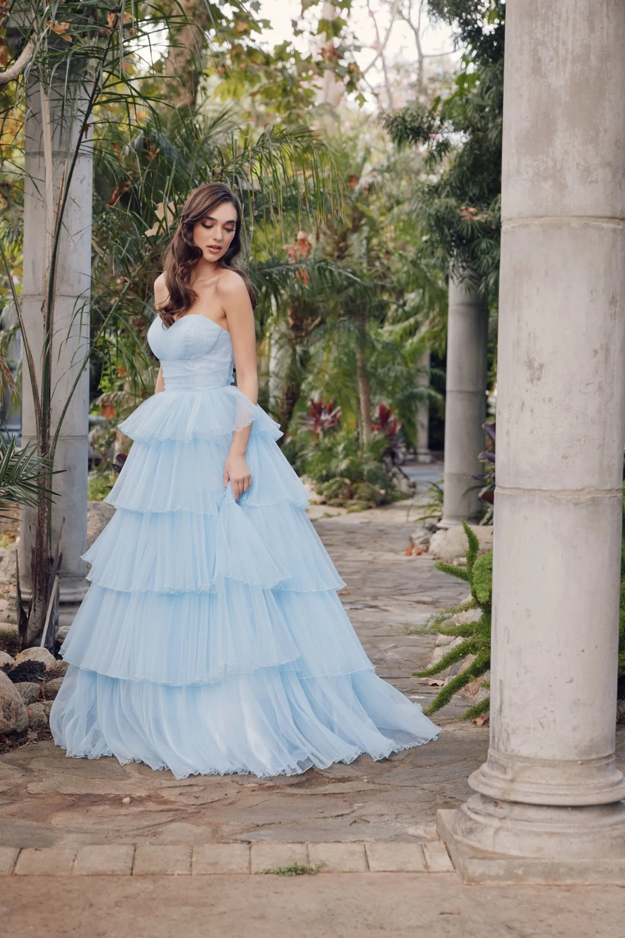 Strapless A-line Tiered Ruffled Gown by Juliet JT2452K