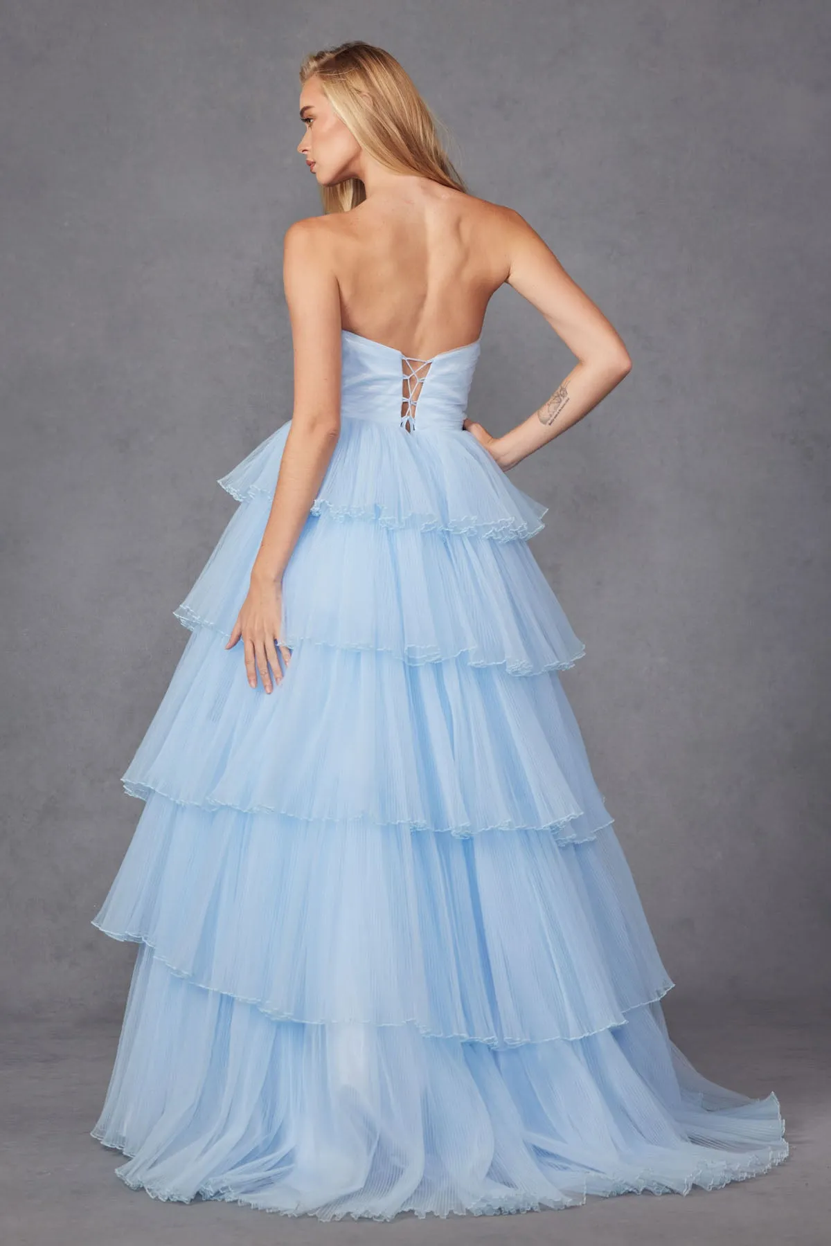 Strapless A-line Tiered Ruffled Gown by Juliet JT2452K