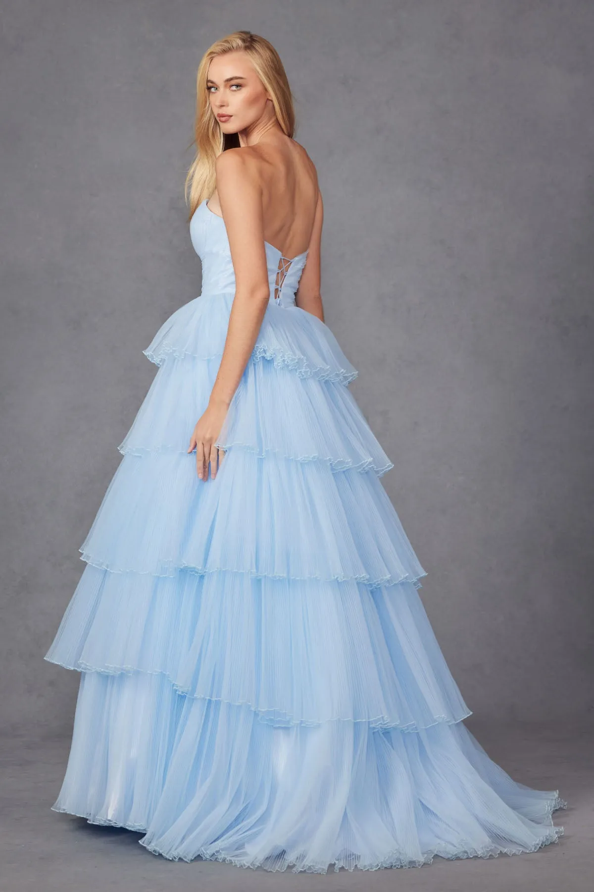 Strapless A-line Tiered Ruffled Gown by Juliet JT2452K