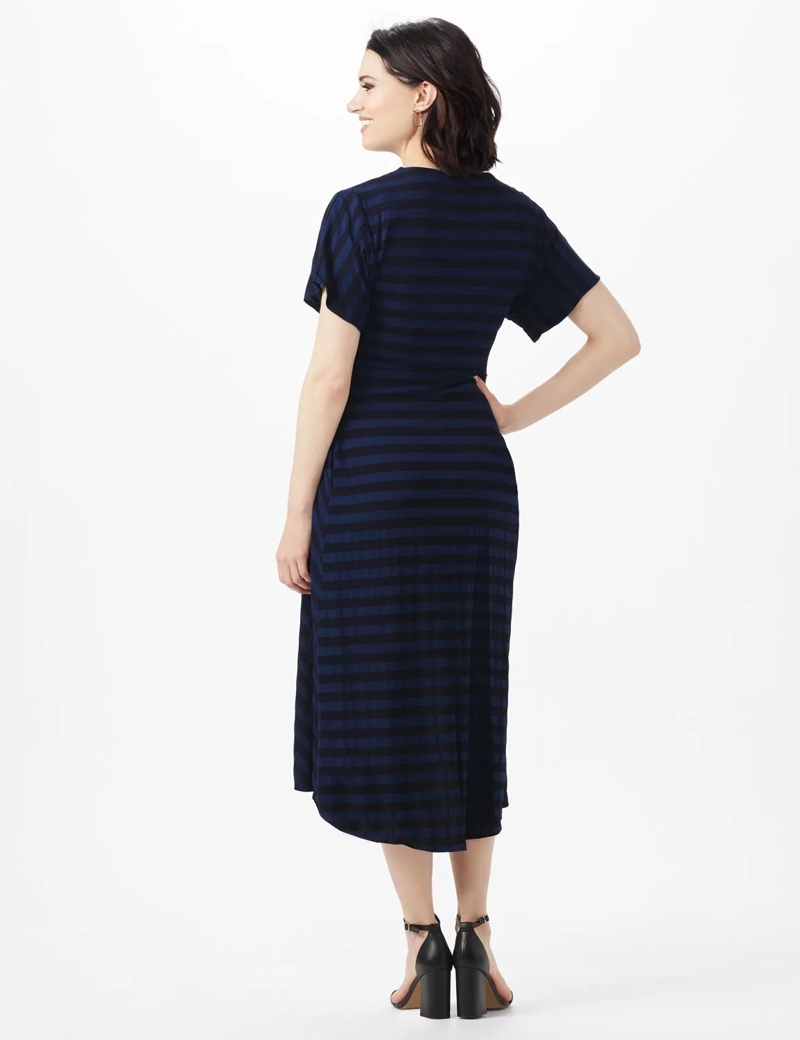Tonal Stripe Tie Waist Sharkbite Hem Dress