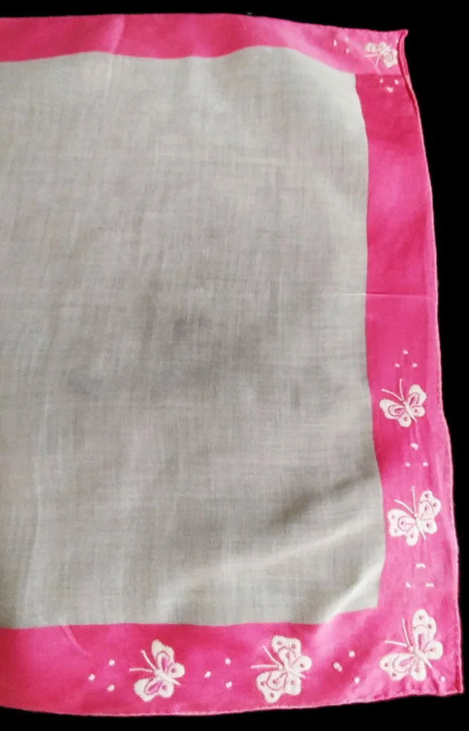 *VINTAGE PINK BUTTERFLIES WITH LOVE KNOTS HANDKERCHIEF