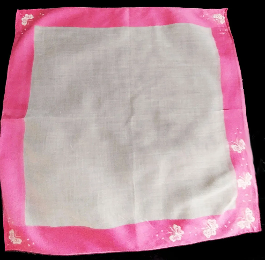 *VINTAGE PINK BUTTERFLIES WITH LOVE KNOTS HANDKERCHIEF