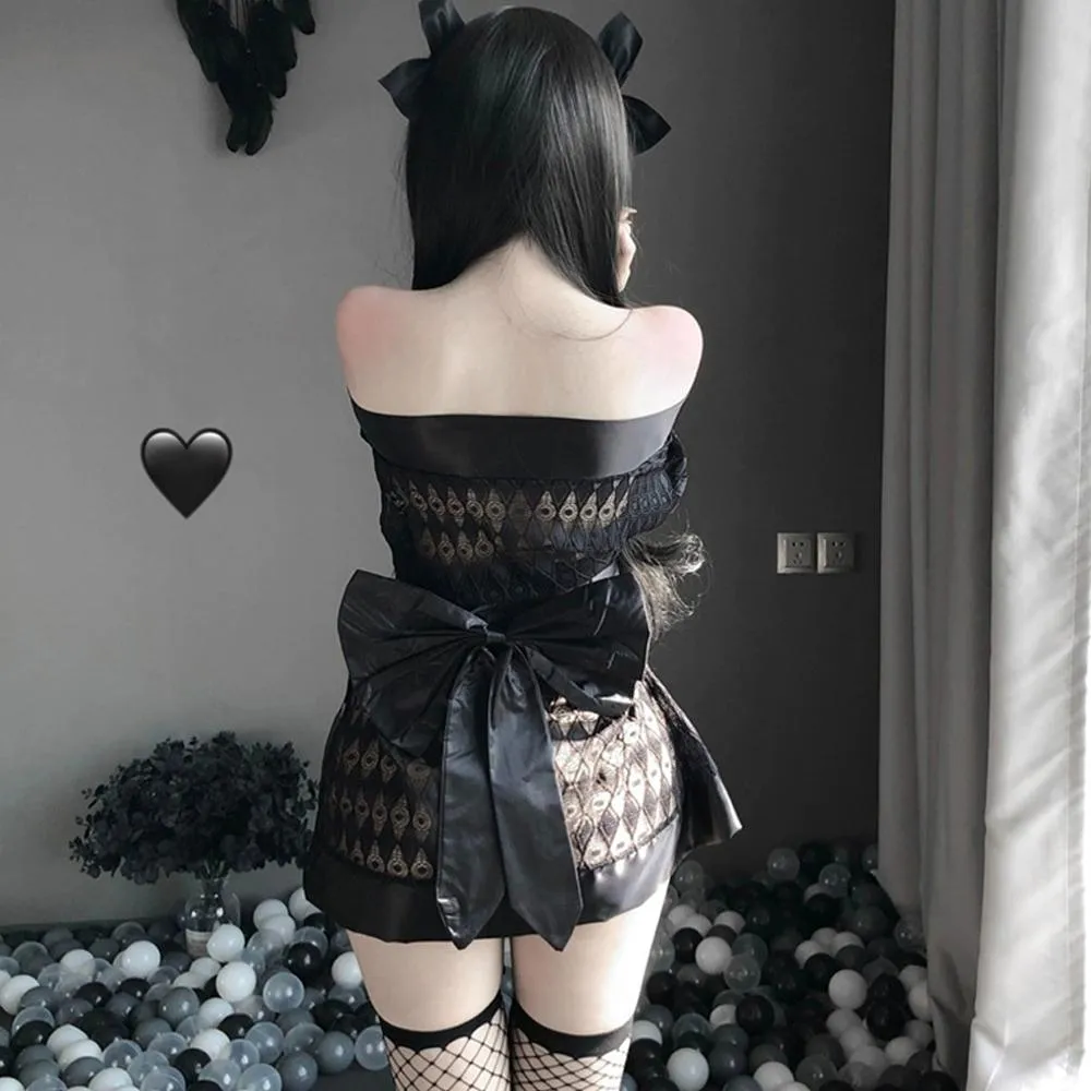 Women's Lace Kimono Robe Babydoll Lingerie Mesh Nightgown