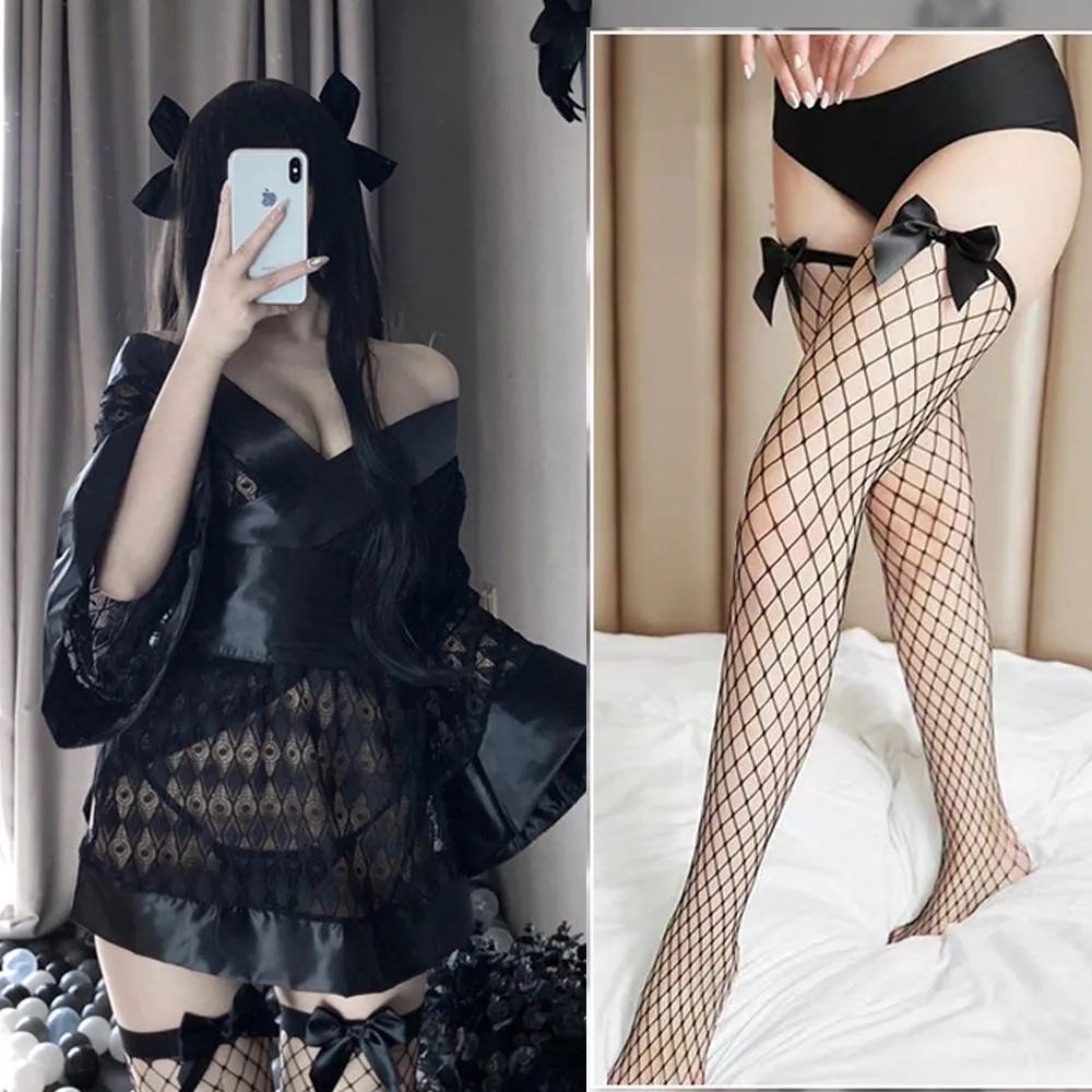 Women's Lace Kimono Robe Babydoll Lingerie Mesh Nightgown