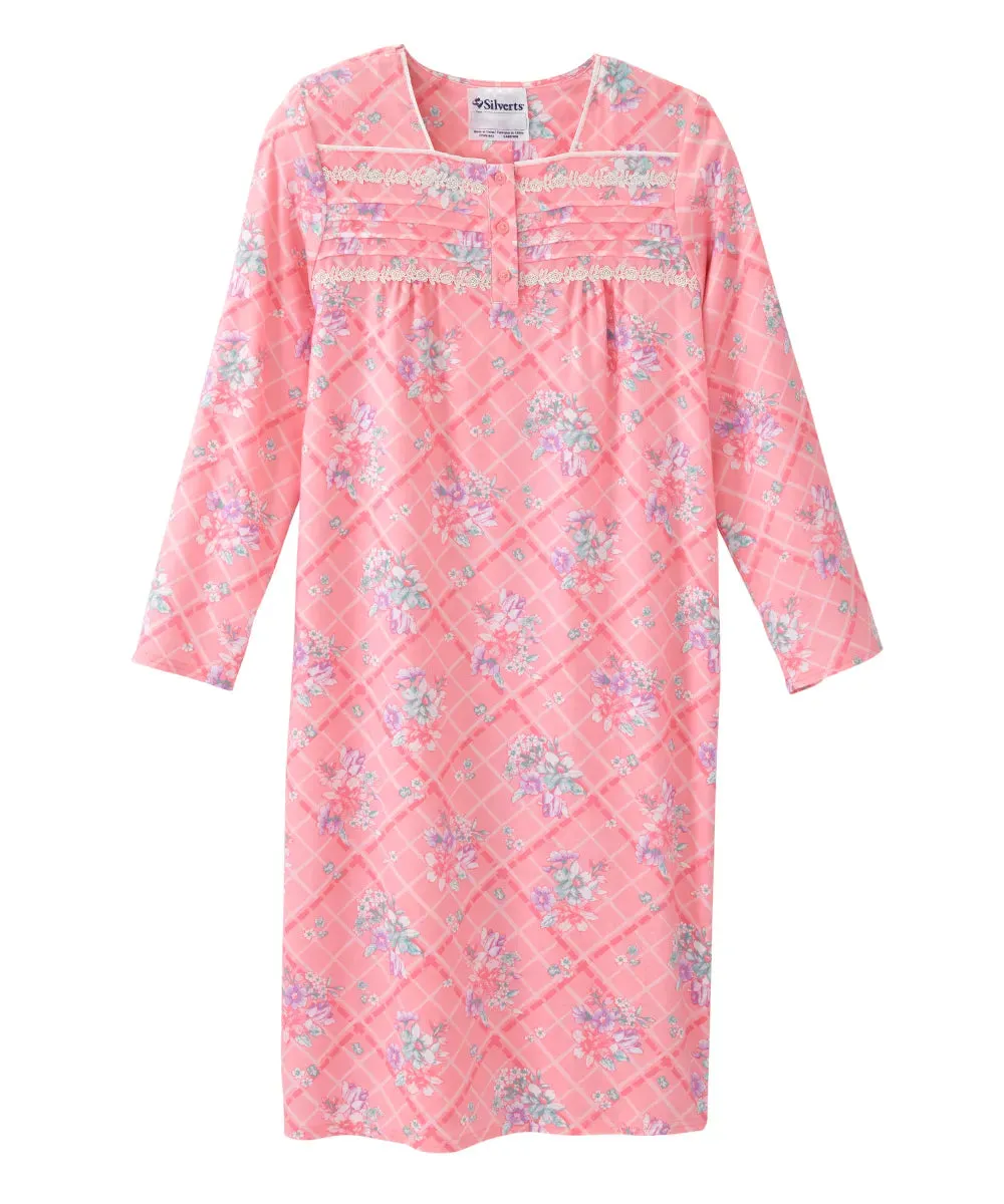 Women’s Open Back Adaptive 100% Cotton Flannel Hospital Gown With Snaps