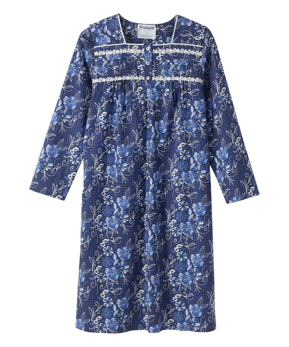 Women’s Open Back Adaptive 100% Cotton Flannel Hospital Gown With Snaps